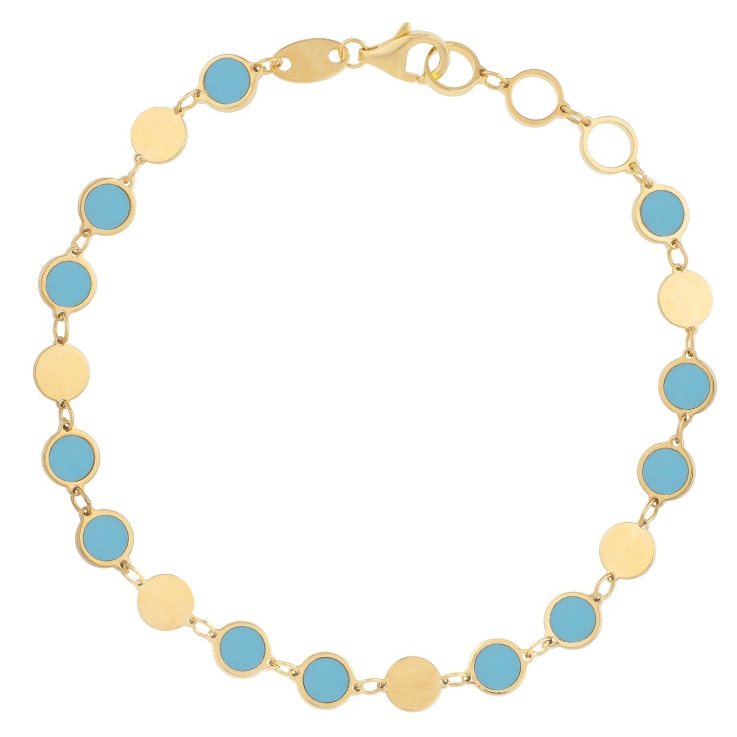 14k Yellow Gold Turquoise Geometric Mirror Gem Chain Bracelet (5.00 mm) Bids.com