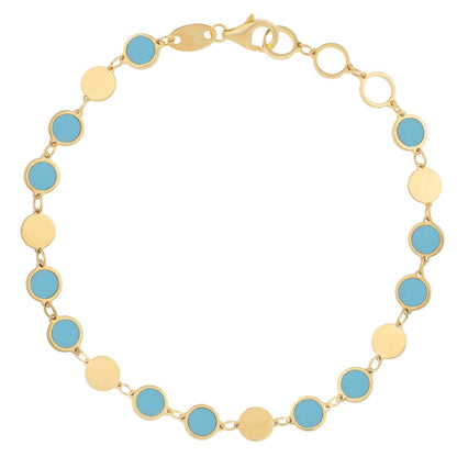 14k Yellow Gold Turquoise Geometric Mirror Gem Chain Bracelet (5.00 mm) Bids.com