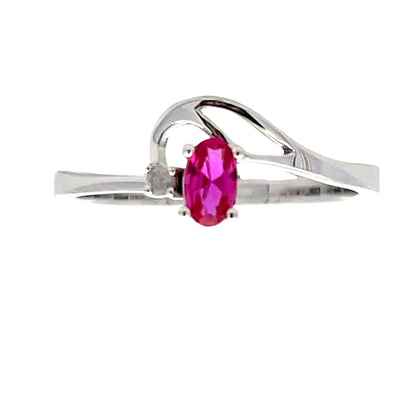 Genuine .02ct Created Ruby Diamond Ring 10KT White Gold Bids.com