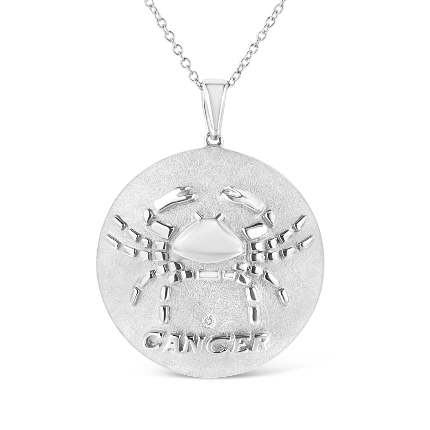 .925 Sterling Silver Diamond Accent Cancer Zodiac Design 18" Pendant Necklace Medallion (K-L Color, I1-I2 Clarity) Bids.com