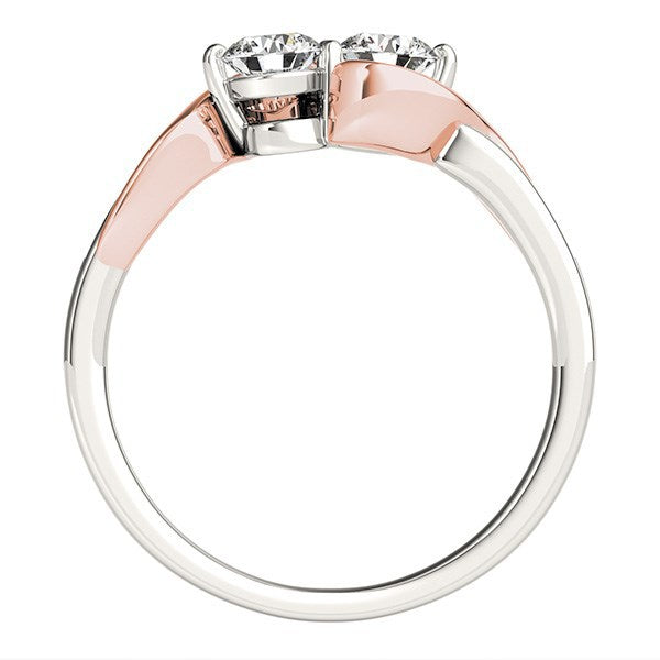 14k White And Rose Gold Round Two Diamond Curved Band Ring (5/8 cttw) Bids.com