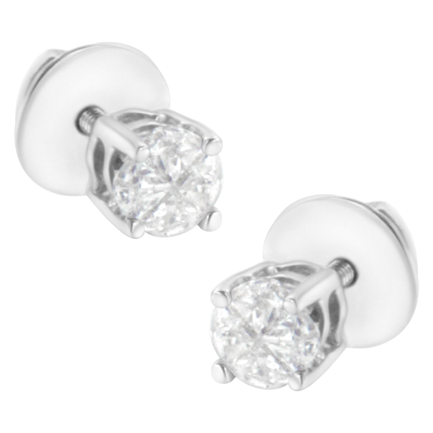 14K White Gold 1/2 Cttw Pie-Cut Diamond Solitaire Stud Earrings (H-I Color, SI1-SI2 Clarity) Bids.com