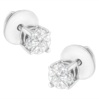 14K White Gold 1/2 Cttw Pie-Cut Diamond Solitaire Stud Earrings (H-I Color, SI1-SI2 Clarity) Bids.com