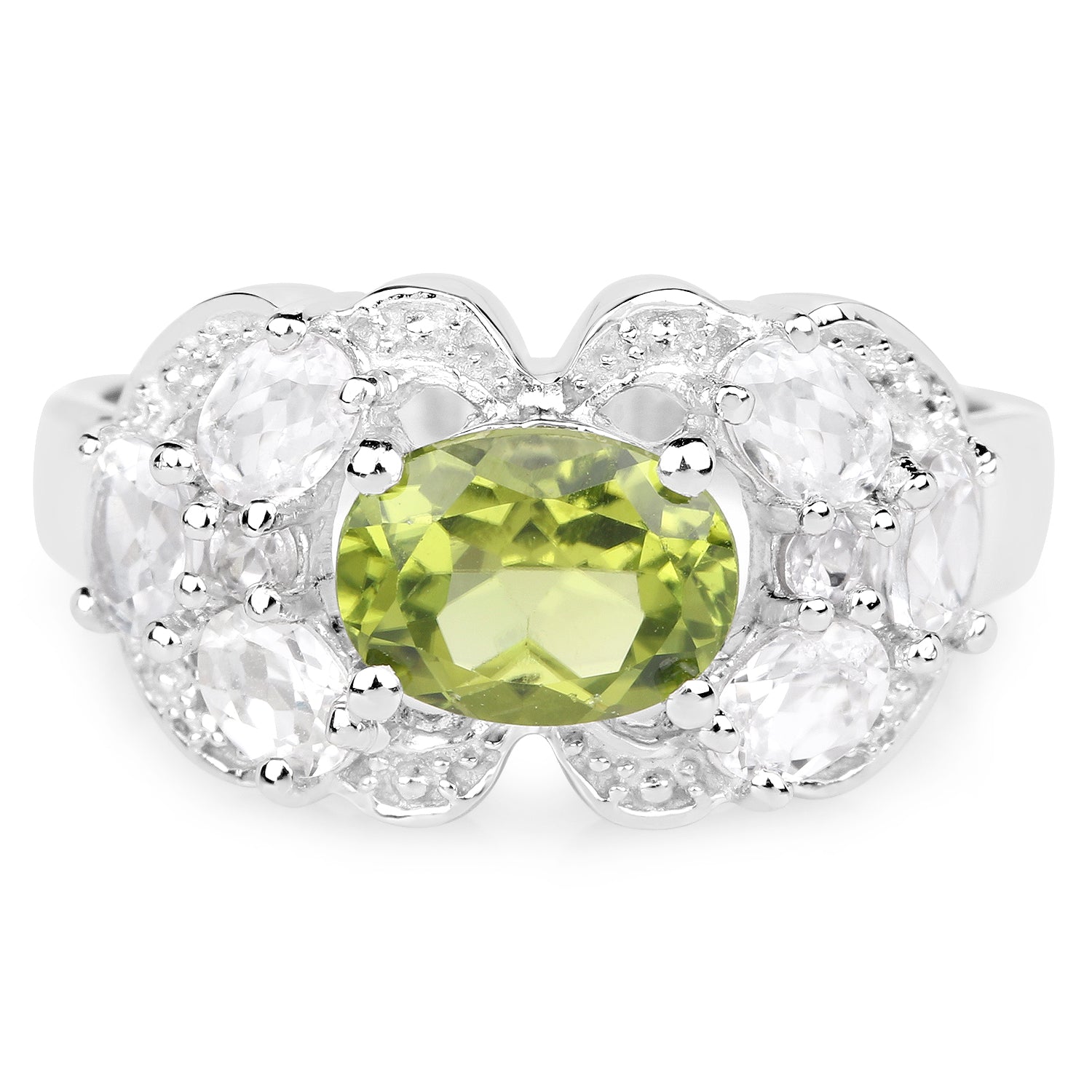2.70 Carat Genuine Peridot and White Zircon .925 Sterling Silver Ring Bids.com