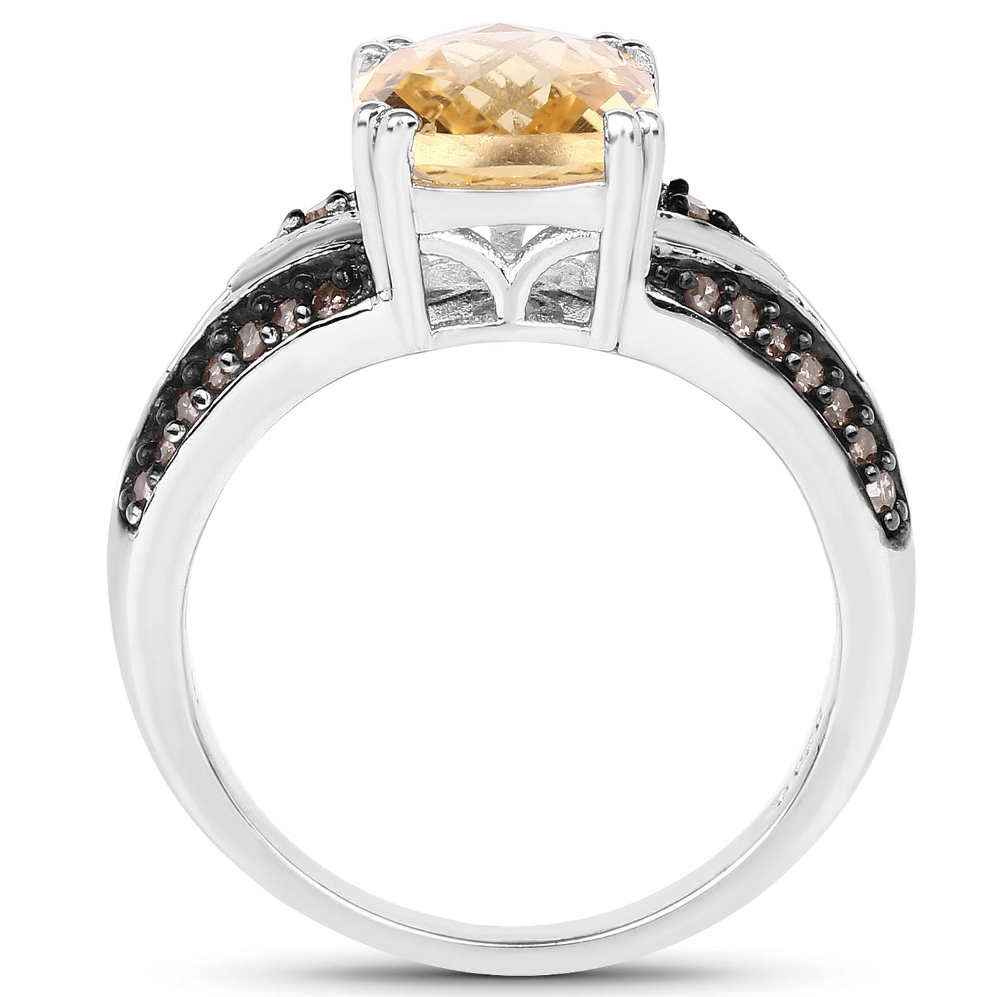 2.79 Carat Genuine Citrine, Champagne Diamond & White Diamond .925 Sterling Silver Ring Bids.com