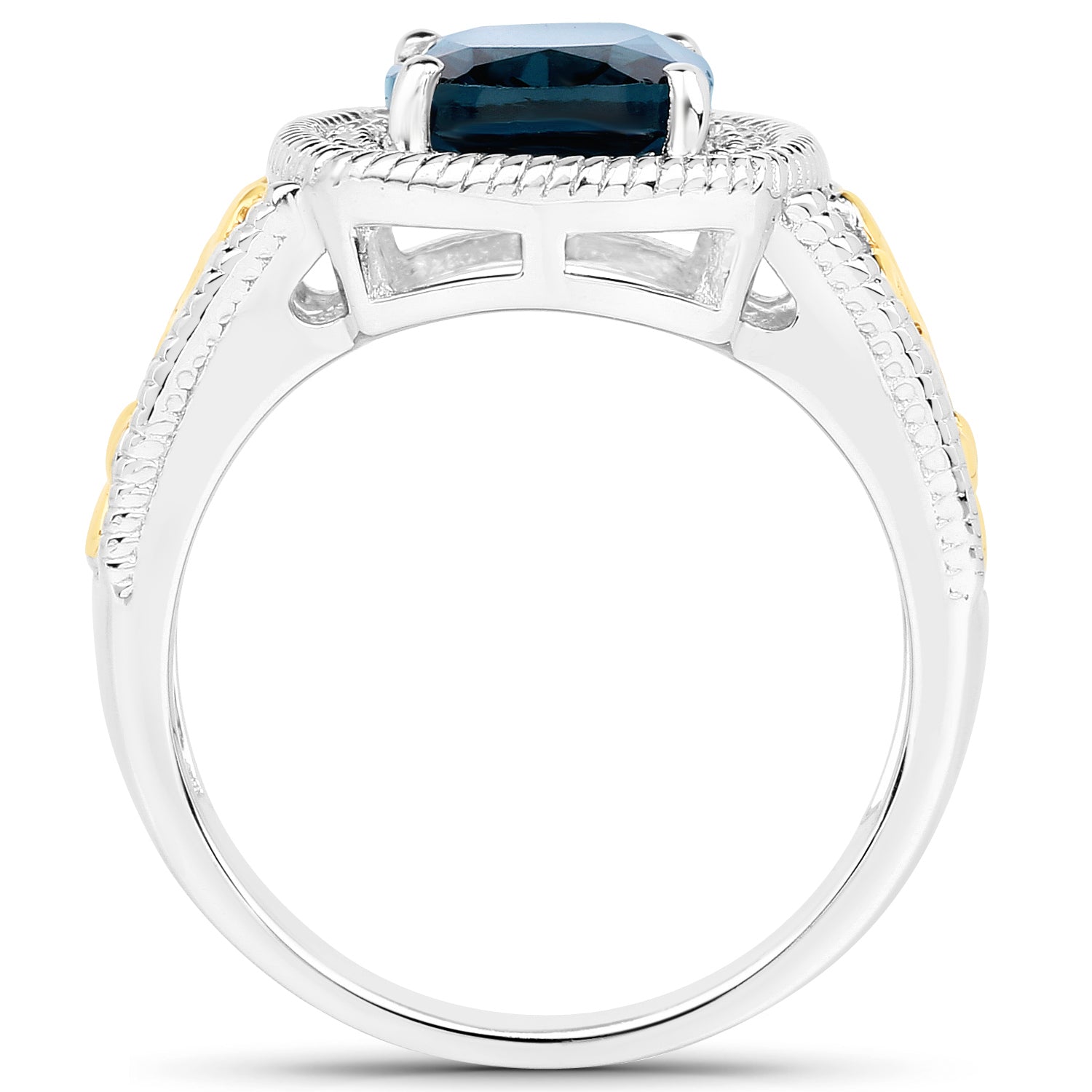 3.59 Carat Genuine London Blue Topaz and White Diamond 14K Yellow Gold with .925 Sterling Silver Ring Bids.com