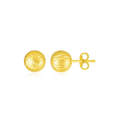 14K Yellow Gold Ball Earrings with Linear Texture Bids.com
