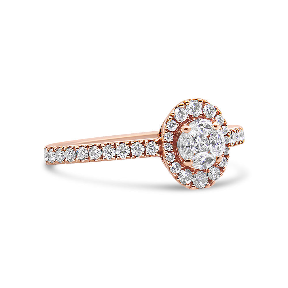 18K Rose Gold 1/2 Cttw Composite Marquise Composite Diamond Oval Shaped Halo Engagement Ring (F-G Color, VS1-VS2 Clarity) - Ring Size 7 Bids.com