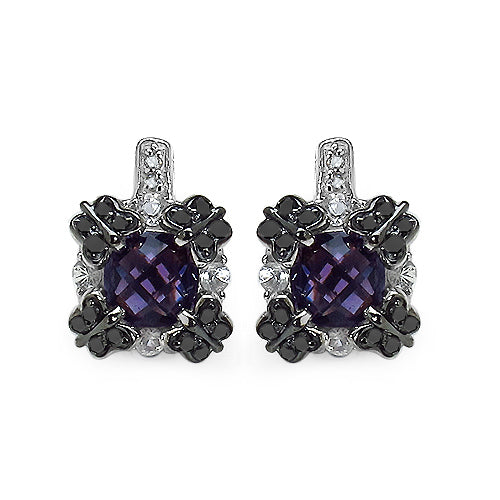 2.67 Carat Genuine Amethyst White Sapphire & Black Diamond .925 Sterling Silver Earrings Bids.com