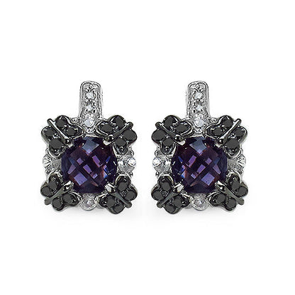 2.67 Carat Genuine Amethyst White Sapphire & Black Diamond .925 Sterling Silver Earrings Bids.com