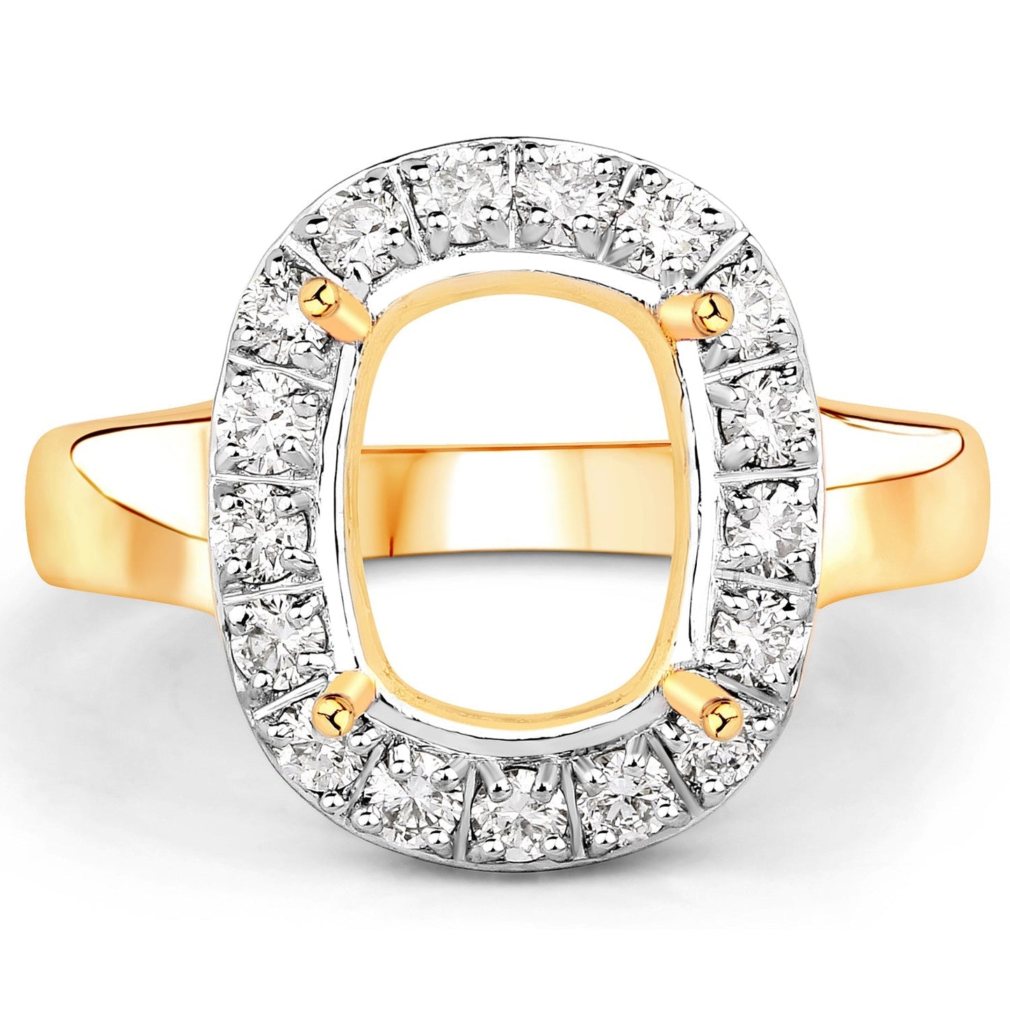 0.51 Carat Genuine White Diamond 14K Yellow Gold Semi Mount Ring - holds 10x8mm Cushion Gemstone Bids.com