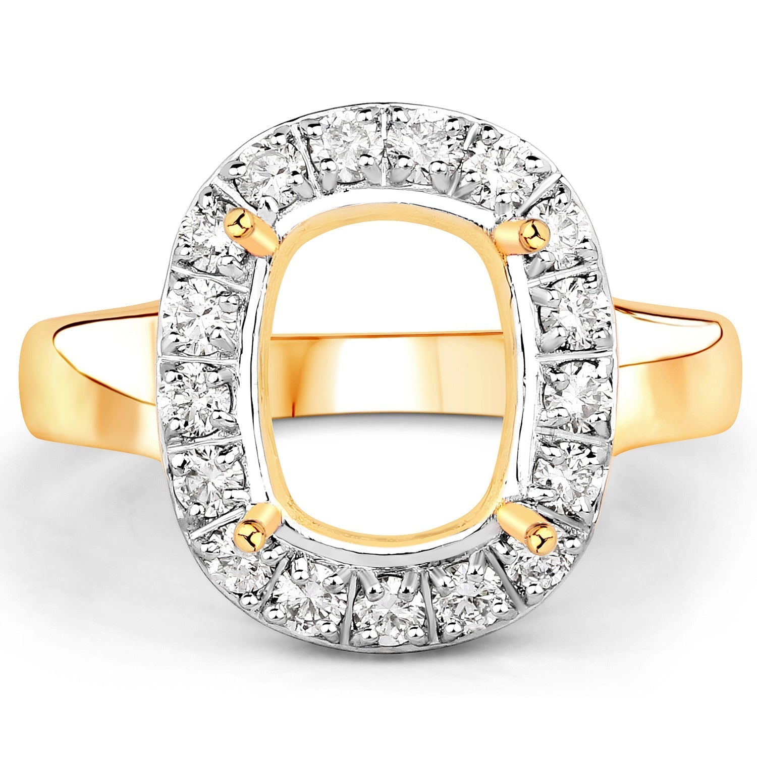 0.51 Carat Genuine White Diamond 14K Yellow Gold Semi Mount Ring - holds 10x8mm Cushion Gemstone Bids.com