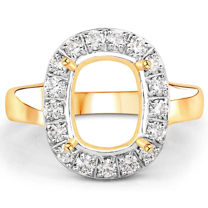 0.51 Carat Genuine White Diamond 14K Yellow Gold Semi Mount Ring - holds 10x8mm Cushion Gemstone Bids.com