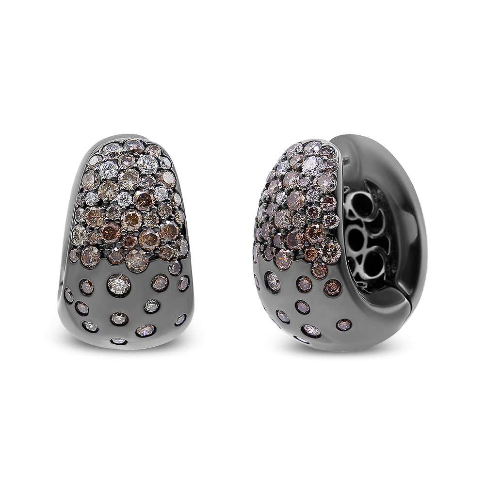 Black Rhodium over 18K White Gold 2 1/4 Cttw Prong and Bezel Set White and Brown Diamond Huggy Hoop Earring (F-G/Brown Color, VS1-VS2 Clarity) Bids.com
