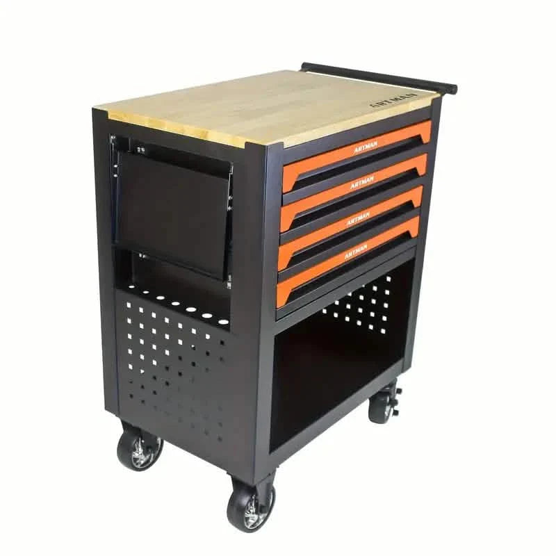 4 Drawers Multifunctional Tool Cart With Wheels And Wooden Top DailySale
