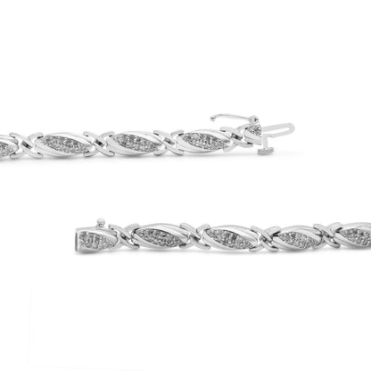 .925 Sterling Silver 1.00 Cttw Round Diamond X-Link Bracelet (I-J Color, I2-I3 Clarity) - Size 7.25" Bids.com