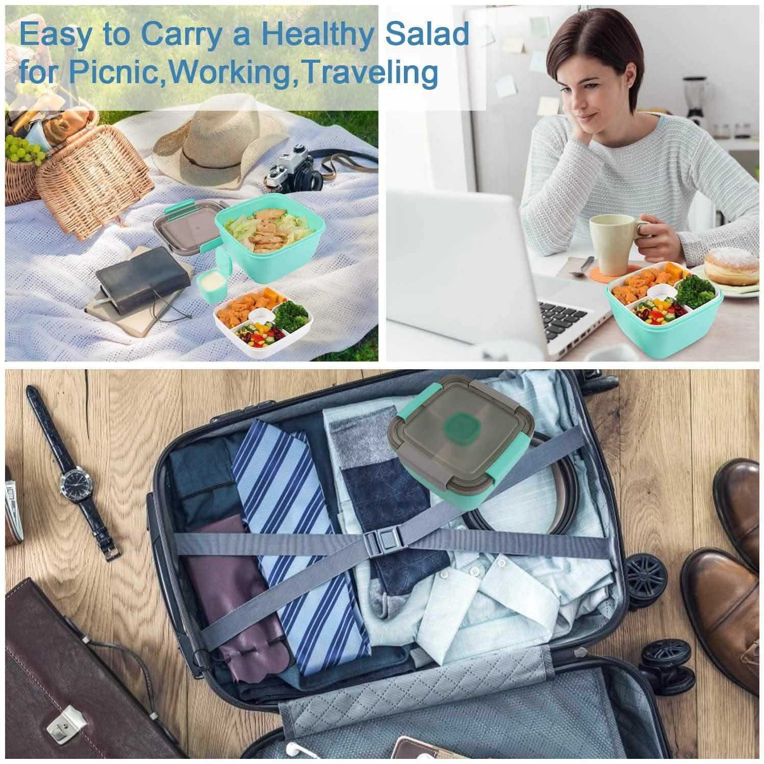 51oz Salad Bowl with Removable 3-Compartment Bento-Style Tray DailySale