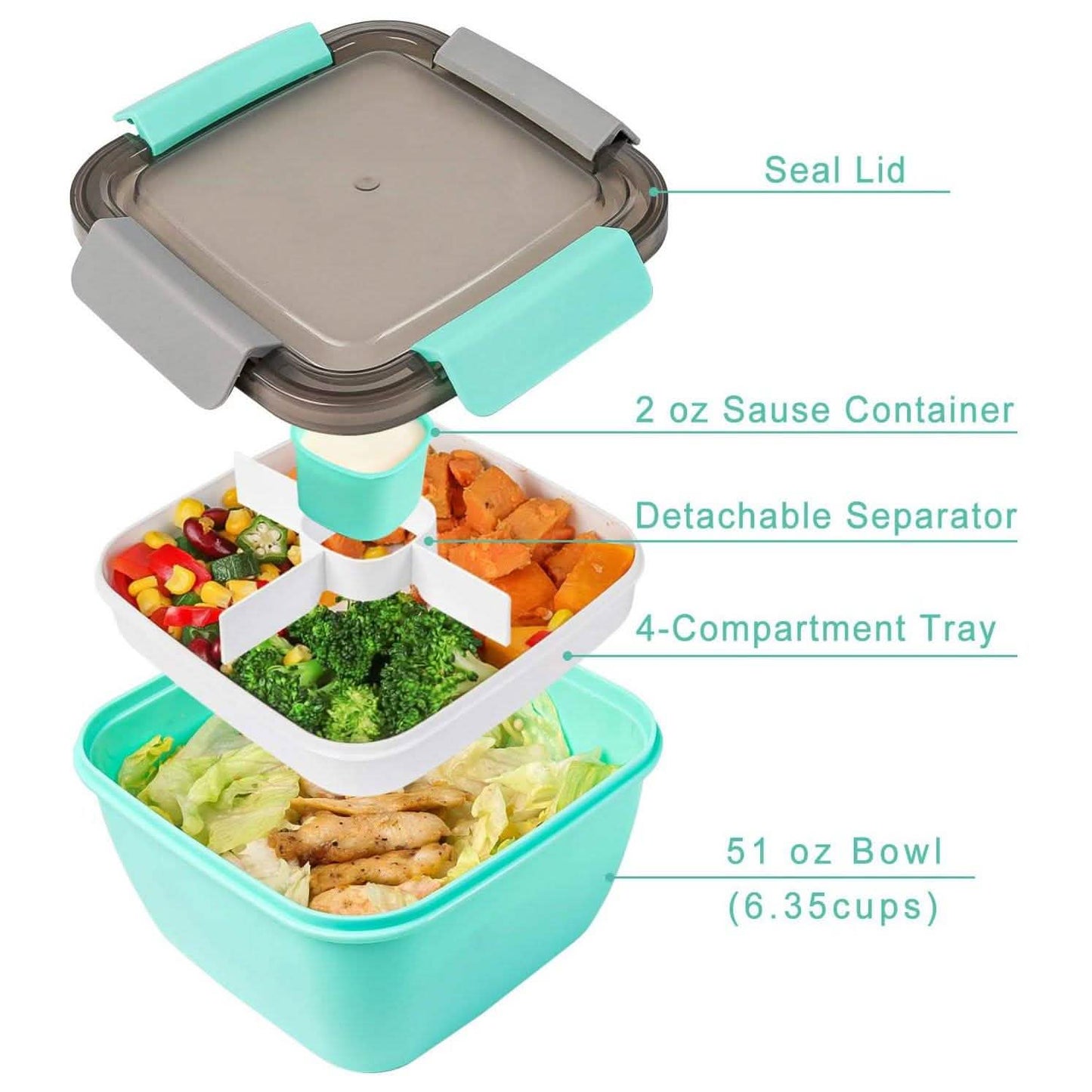 51oz Salad Bowl with Removable 3-Compartment Bento-Style Tray DailySale