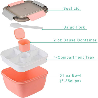 51oz Salad Bowl with Removable 3-Compartment Bento-Style Tray DailySale