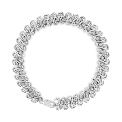 .925 Sterling Silver 1/2 Cttw Diamond Double Row S-Link Bracelet (I-J Color, I2-I3 Clarity) - 7.5" Inches Bids.com