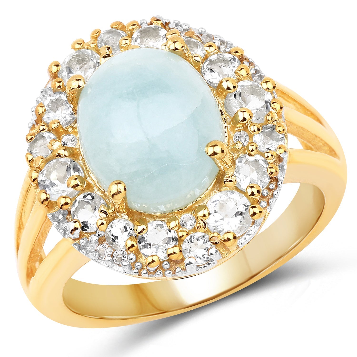 14K Yellow Gold Plated 6.72 Carat Genuine Aquamarine and White Topaz .925 Sterling Silver Ring Bids.com
