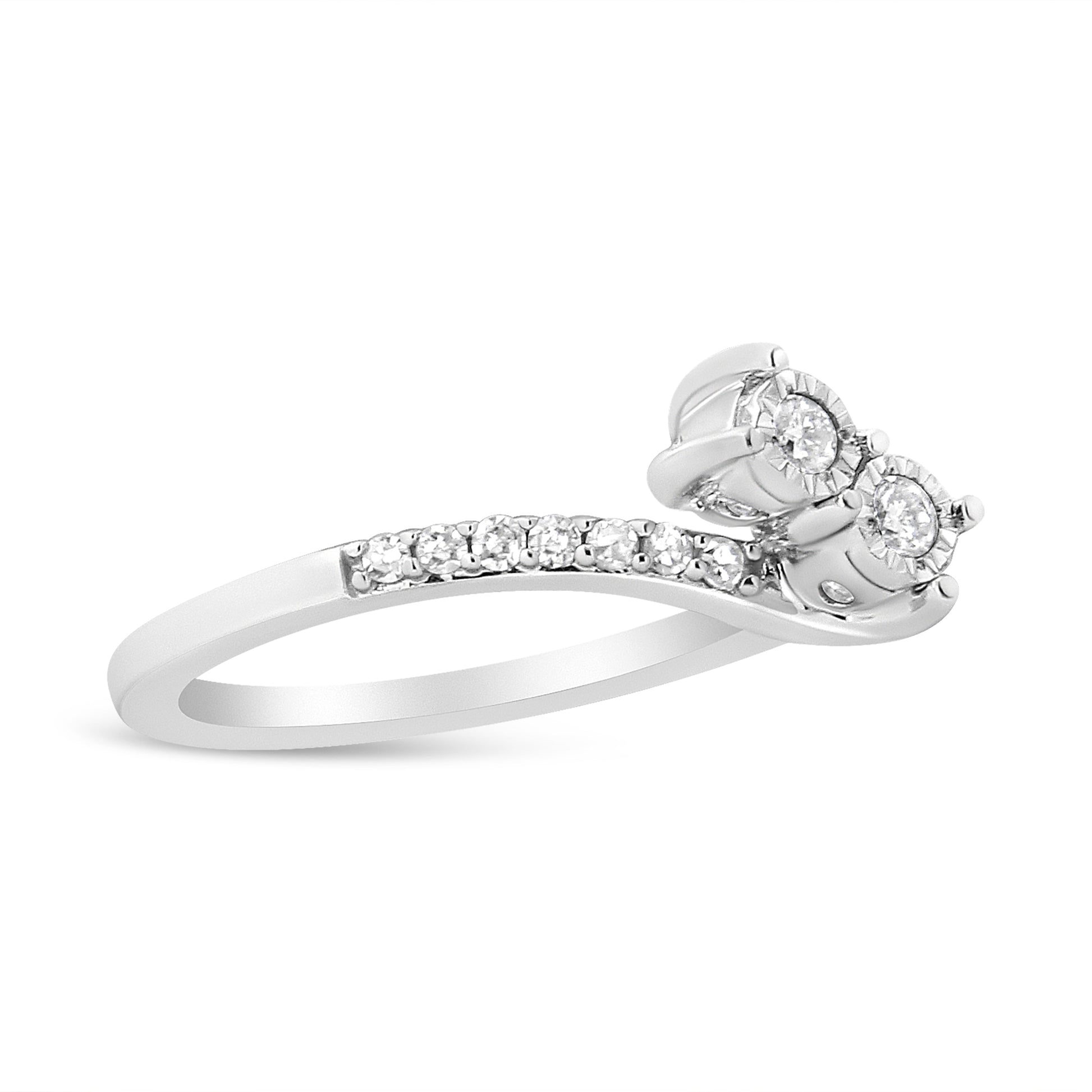 10K White Gold 1/4 Cttw Miracle Set Round Cut Diamond Two-Stone Ring (H-I Color, I2 Clarity) - Size 7 Bids.com