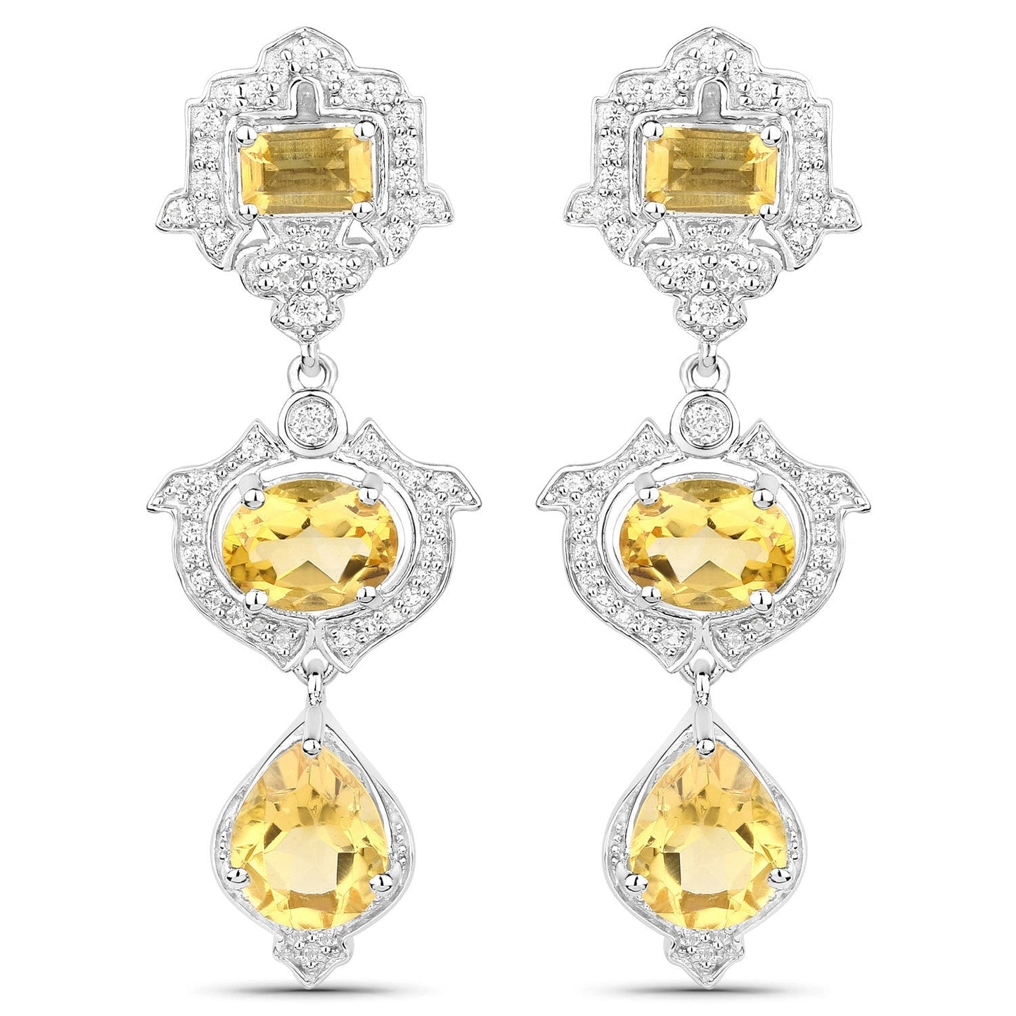 6.63 Carat Genuine Citrine and White Topaz .925 Sterling Silver Earrings Bids.com