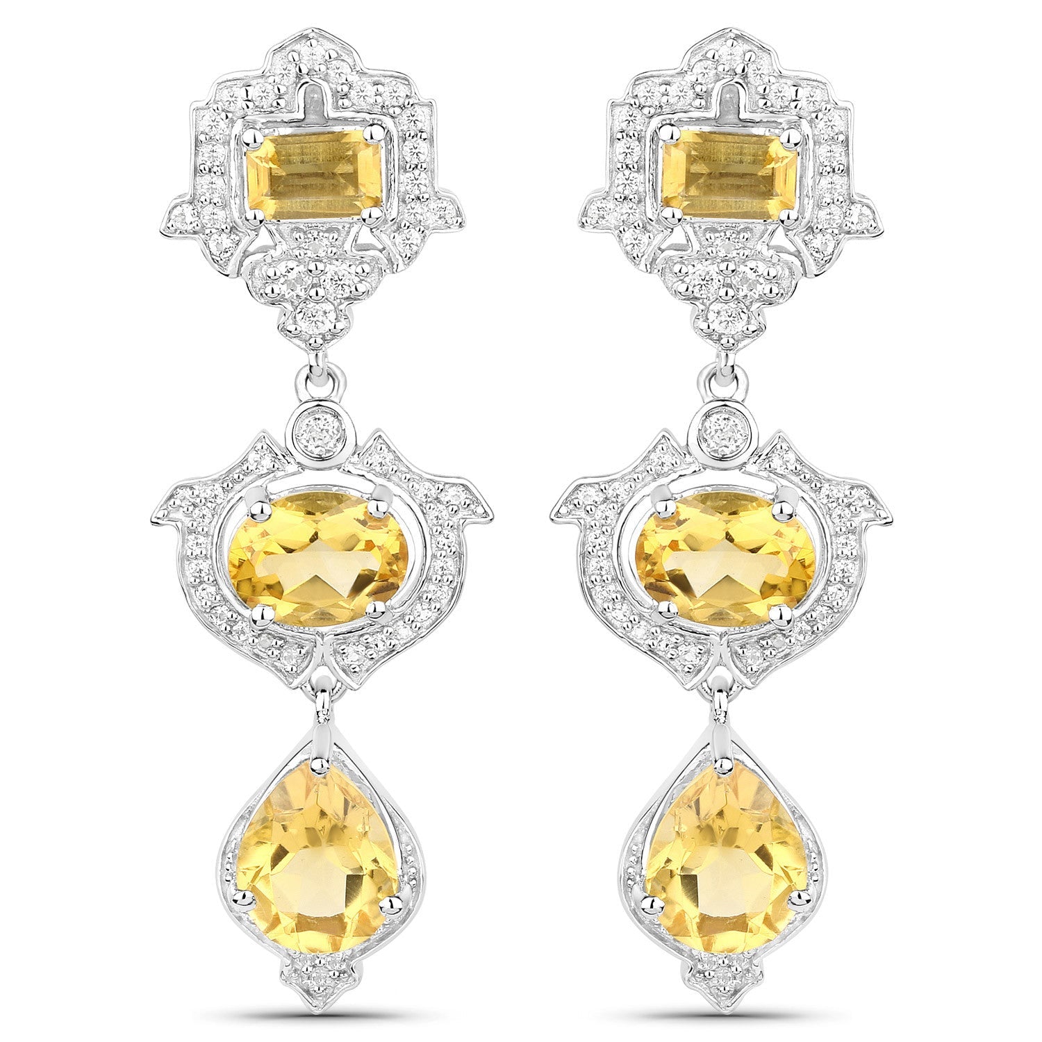 6.63 Carat Genuine Citrine and White Topaz .925 Sterling Silver Earrings Bids.com