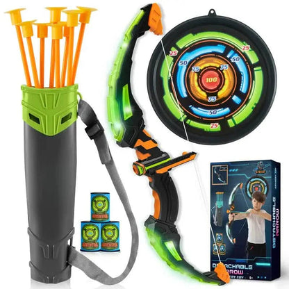 LED Bow & Arrow Toy Set for Kids Light-Up Archery Play Kit with Suction Cup Arrows (Blue/Green) DailySale