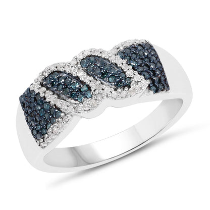 0.67 Carat Genuine Blue Diamond and White Diamond .925 Sterling Silver Ring Bids.com