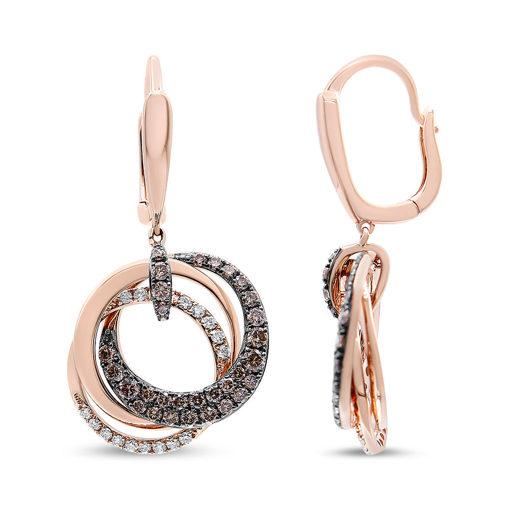 14K Rose Gold 1.00 Cttw White and Brown Diamond Intertwining Hoops and Circle Dangle Earrings (H-I/Brown Color, SI1-SI2 Clarity) Bids.com