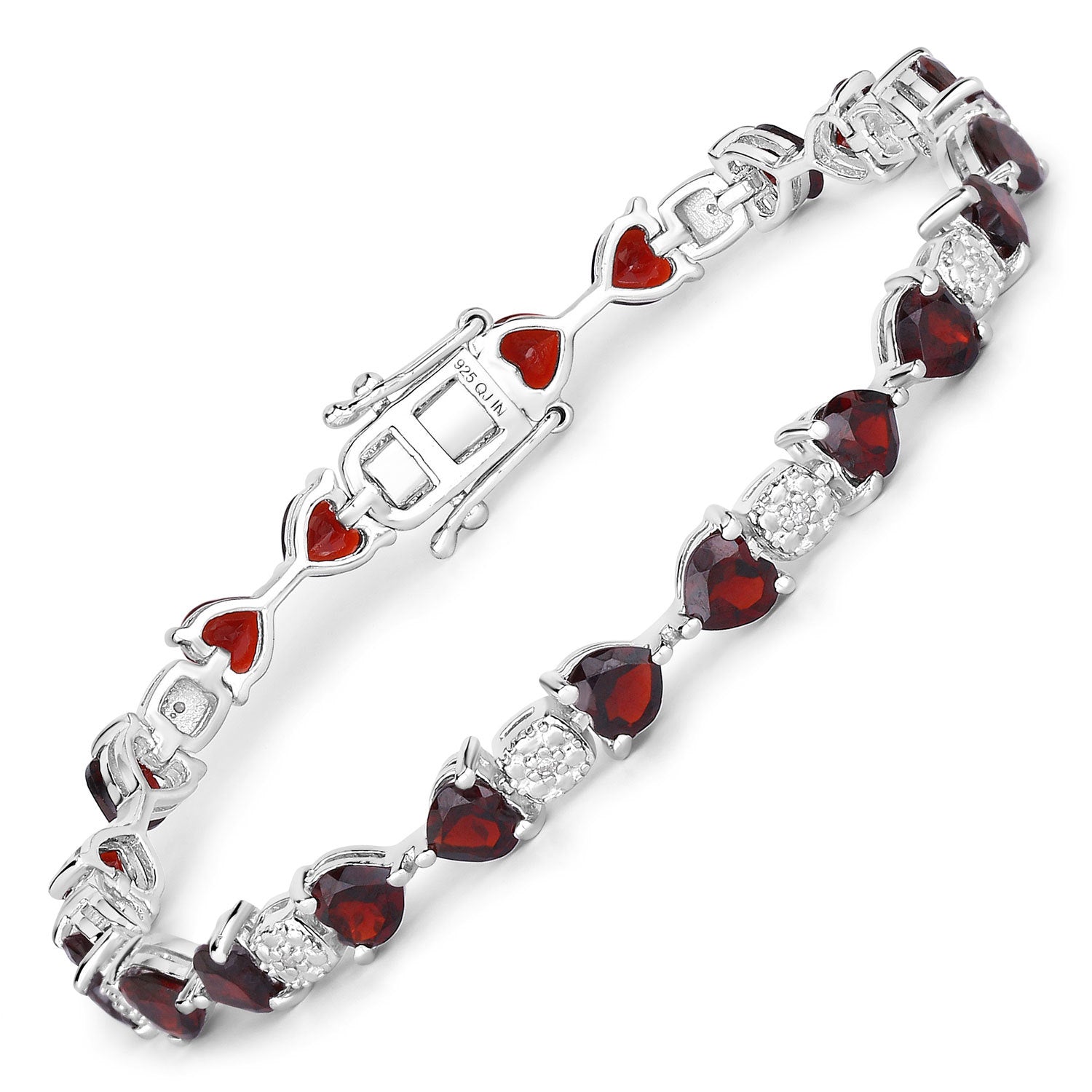 11.10 Carat Genuine Garnet and White Diamond .925 Sterling Silver Bracelet Bids.com
