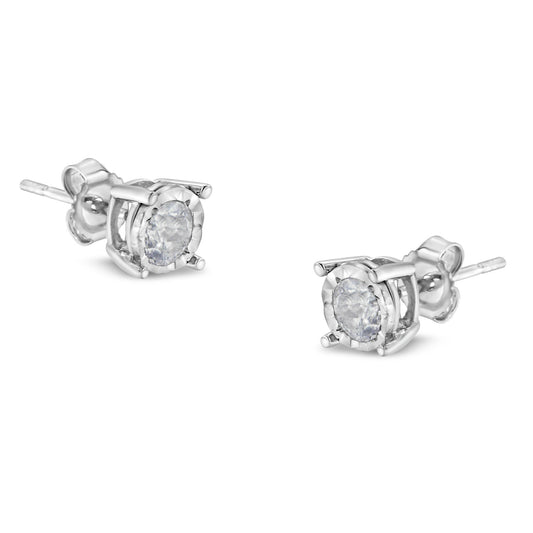 .925 Sterling Silver 1/2 Cttw Near Colorless Round Brilliant-Cut Diamond Miracle-Set Stud Earrings (H-I Color, I2-I3 Clarity) Bids.com
