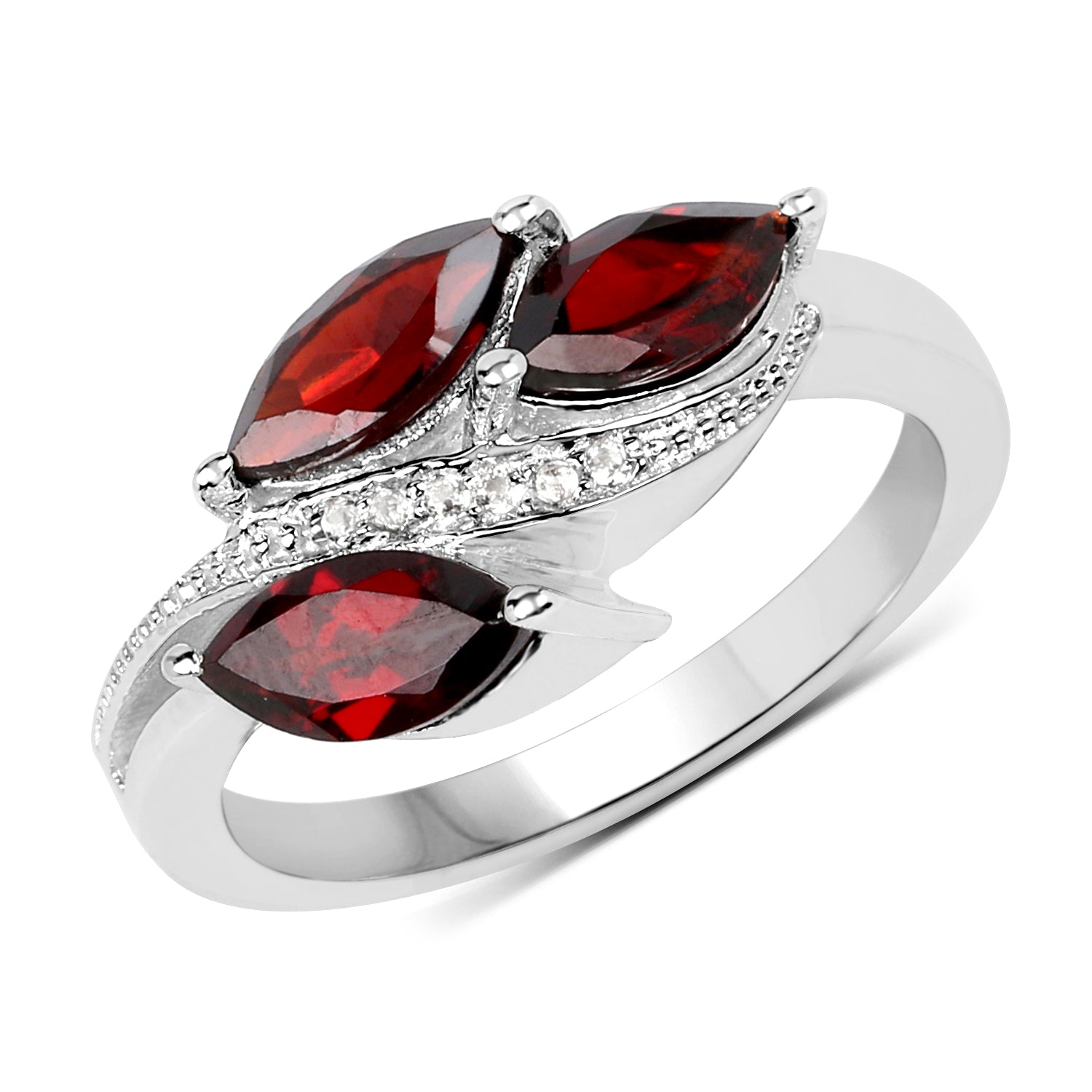 1.98 Carat Genuine  Garnet and White Topaz .925 Sterling Silver Ring Bids.com