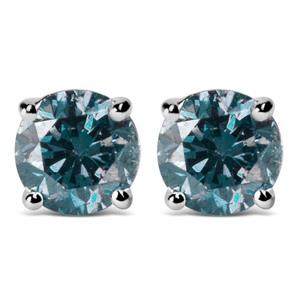 14K White Gold 1/2 Cttw Round Brilliant Cut Lab Grown Blue Diamond 4-Prong Classic Solitaire Stud Earrings (Blue Color, VVS2-VS1 Clarity) Bids.com