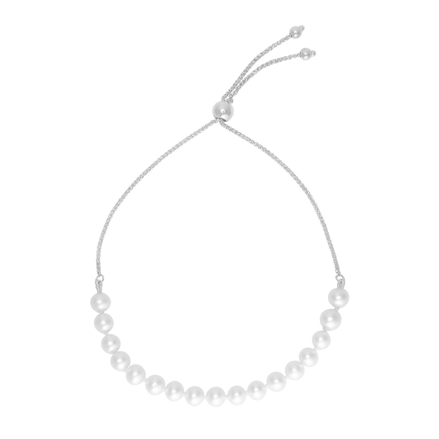 14k White Gold Adjustable Friendship Bracelet with Pearls Bids.com