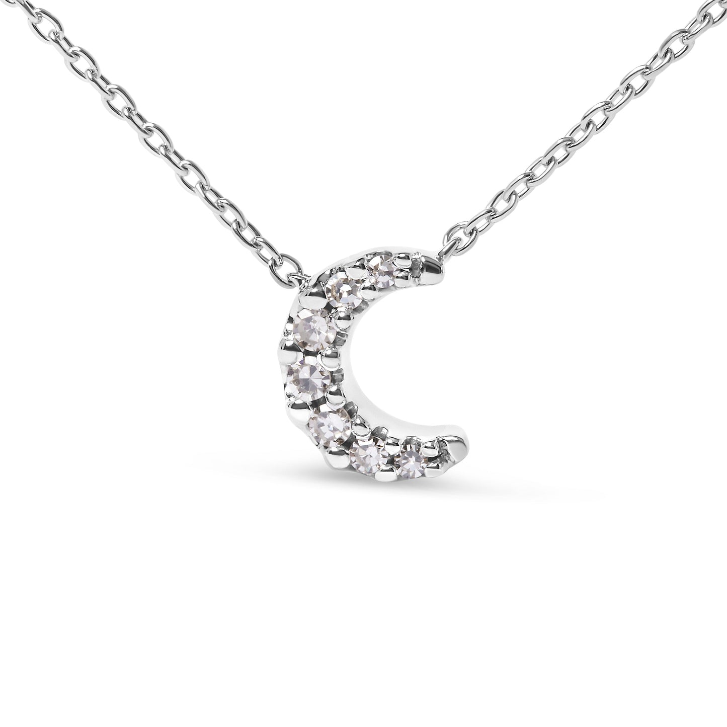 10K White Gold Diamond Accented Crescent Moon Shaped 18" Inch Pendant Necklace (H-I Color, I1-I2 Clarity) Bids.com