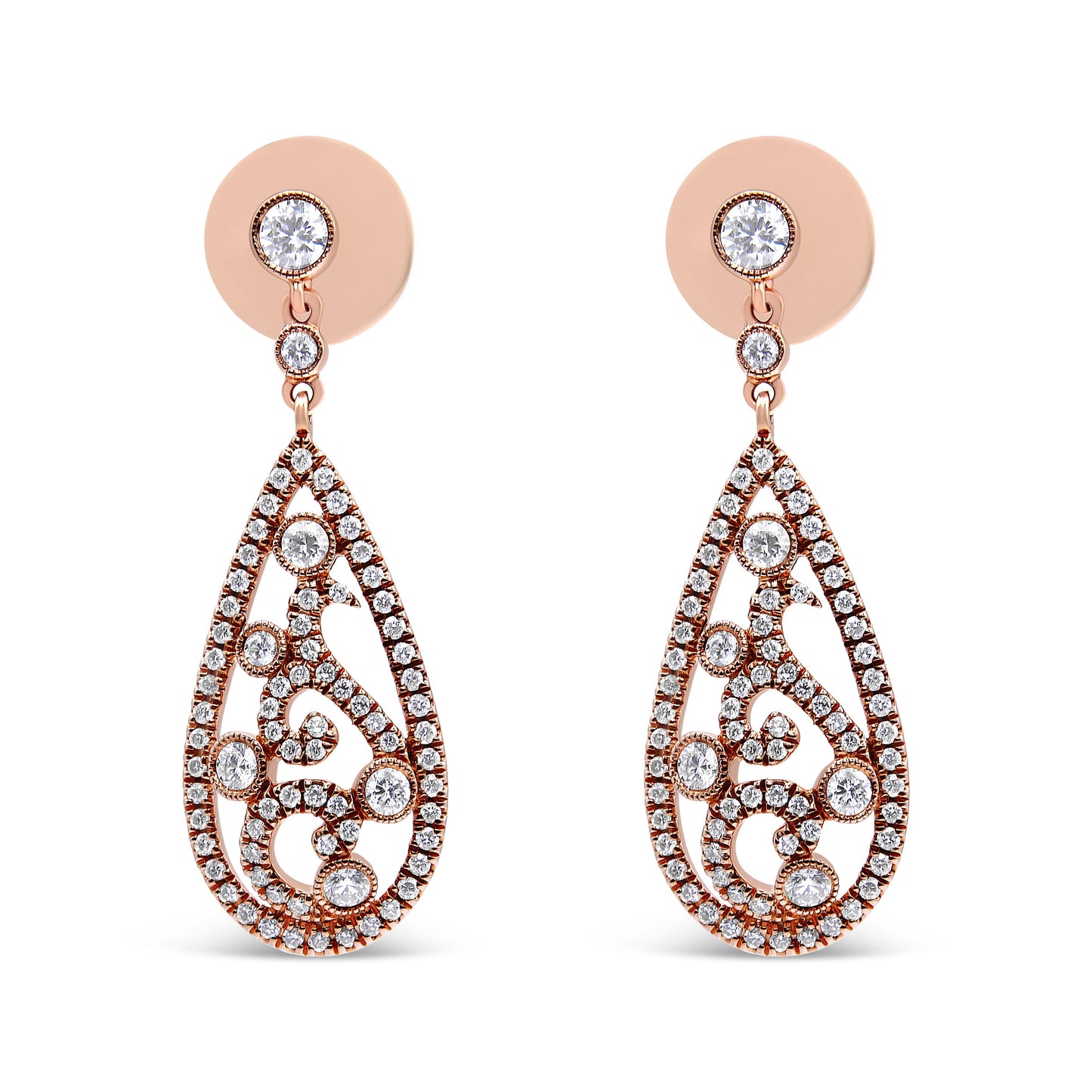 18K Rose Gold 1 1/4 Cttw Diamond Teardrop Shaped Drop and Dangle Screw Back Stud Earring (F-G Color, VS1-VS2 Clarity) Bids.com