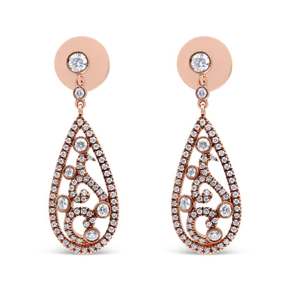 18K Rose Gold 1 1/4 Cttw Diamond Teardrop Shaped Drop and Dangle Screw Back Stud Earring (F-G Color, VS1-VS2 Clarity) Bids.com