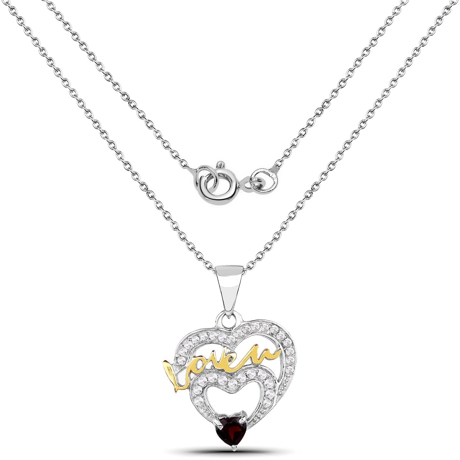 0.51 Carat Genuine Garnet and White Topaz .925 Sterling Silver Pendant Bids.com