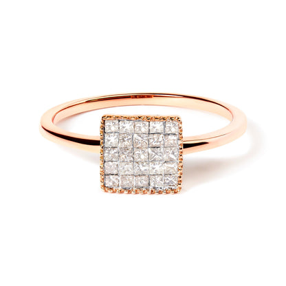 10K Rose Gold 1/3 Cttw Invisible Set Princess Cut Diamond Composite Square Shape Ring (H-I color, I1-I2 clarity) - Size 5 Bids.com