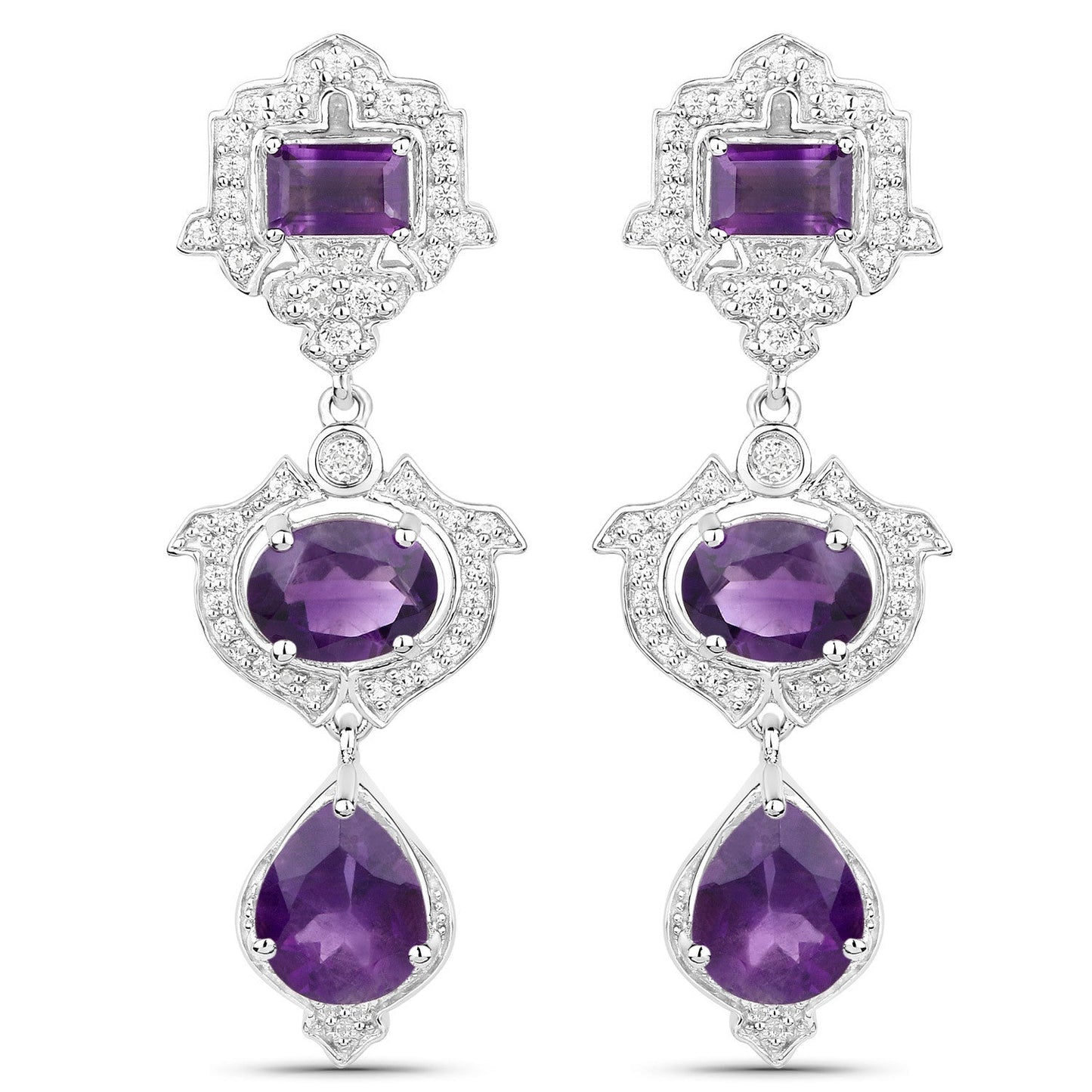6.97 Carat Genuine Amethyst and White Topaz .925 Sterling Silver Earrings Bids.com