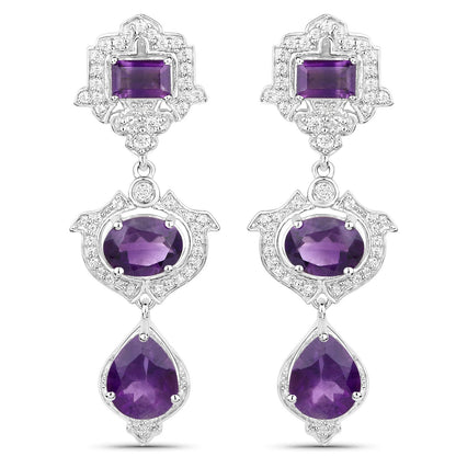 6.97 Carat Genuine Amethyst and White Topaz .925 Sterling Silver Earrings Bids.com
