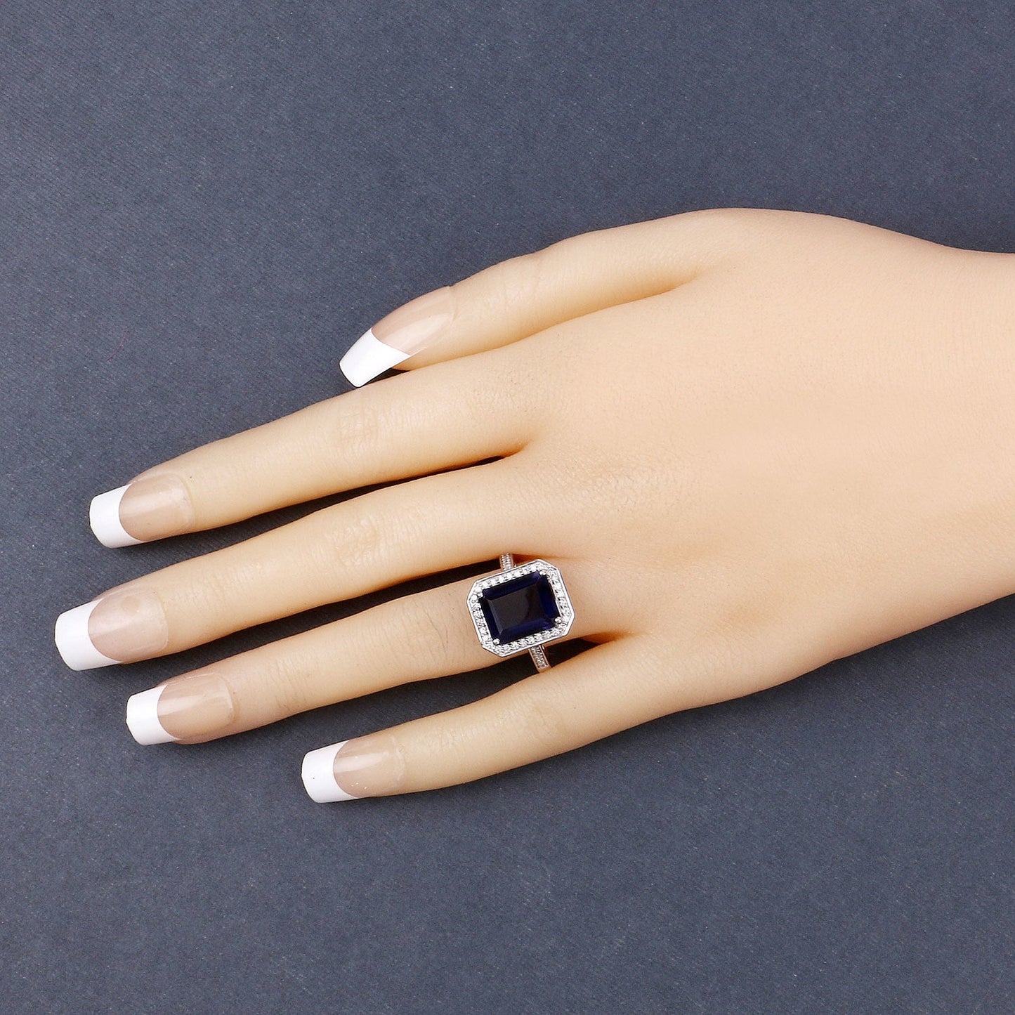 3.70 Carat Genuine Iolite and White Diamond 14K White Gold Ring Bids.com