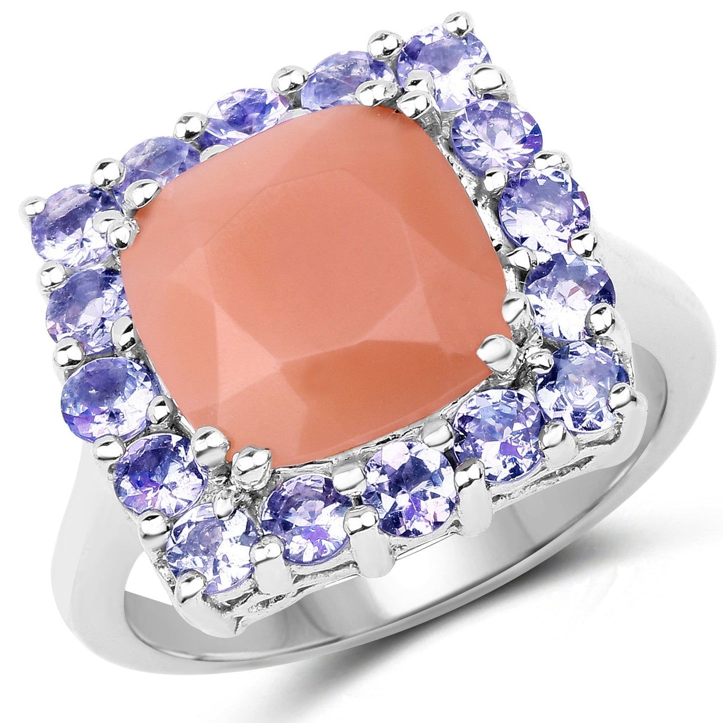 6.70 Carat Genuine Peach Moonstone and Tanzanite .925 Sterling Silver Ring Bids.com