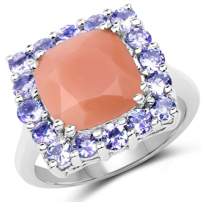 6.70 Carat Genuine Peach Moonstone and Tanzanite .925 Sterling Silver Ring Bids.com