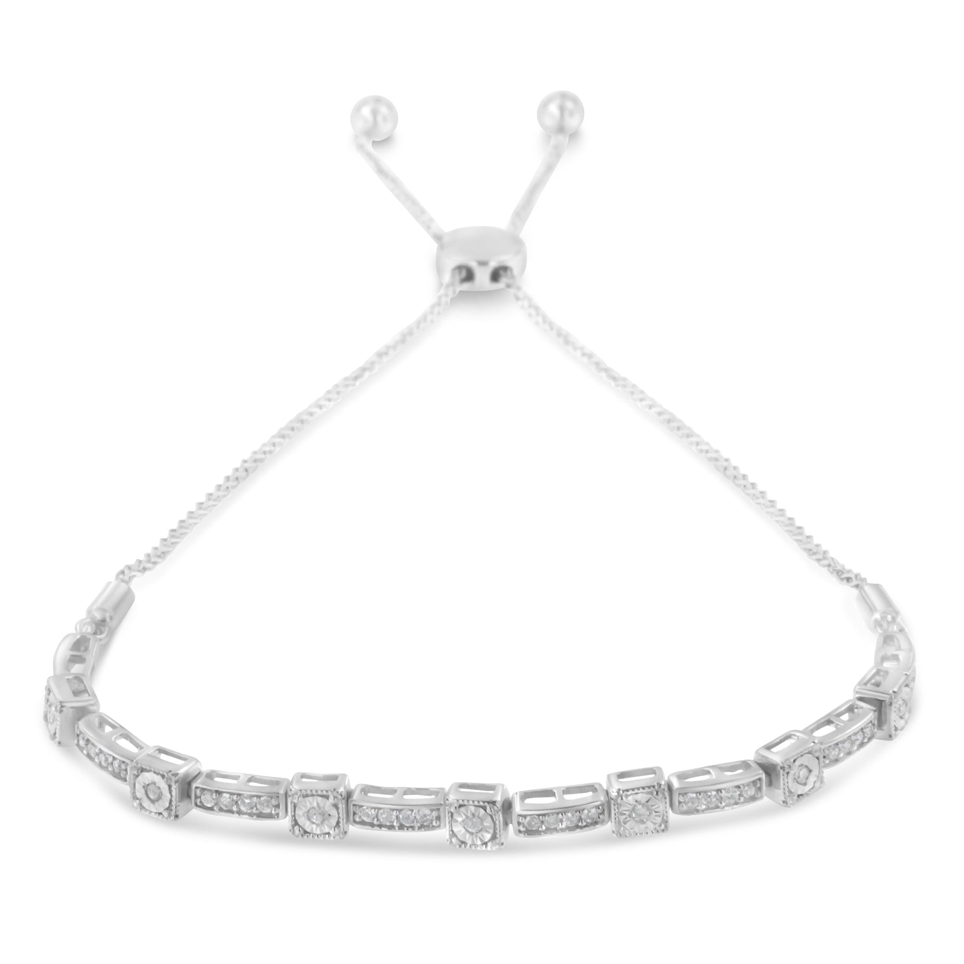 .925 Sterling Silver 1/4 Cttw Diamond 4â€-10â€ Adjustable Bolo Alternating Square and Rectangle Bolo Bracelet (I-J Color, I3 Clarity) Bids.com