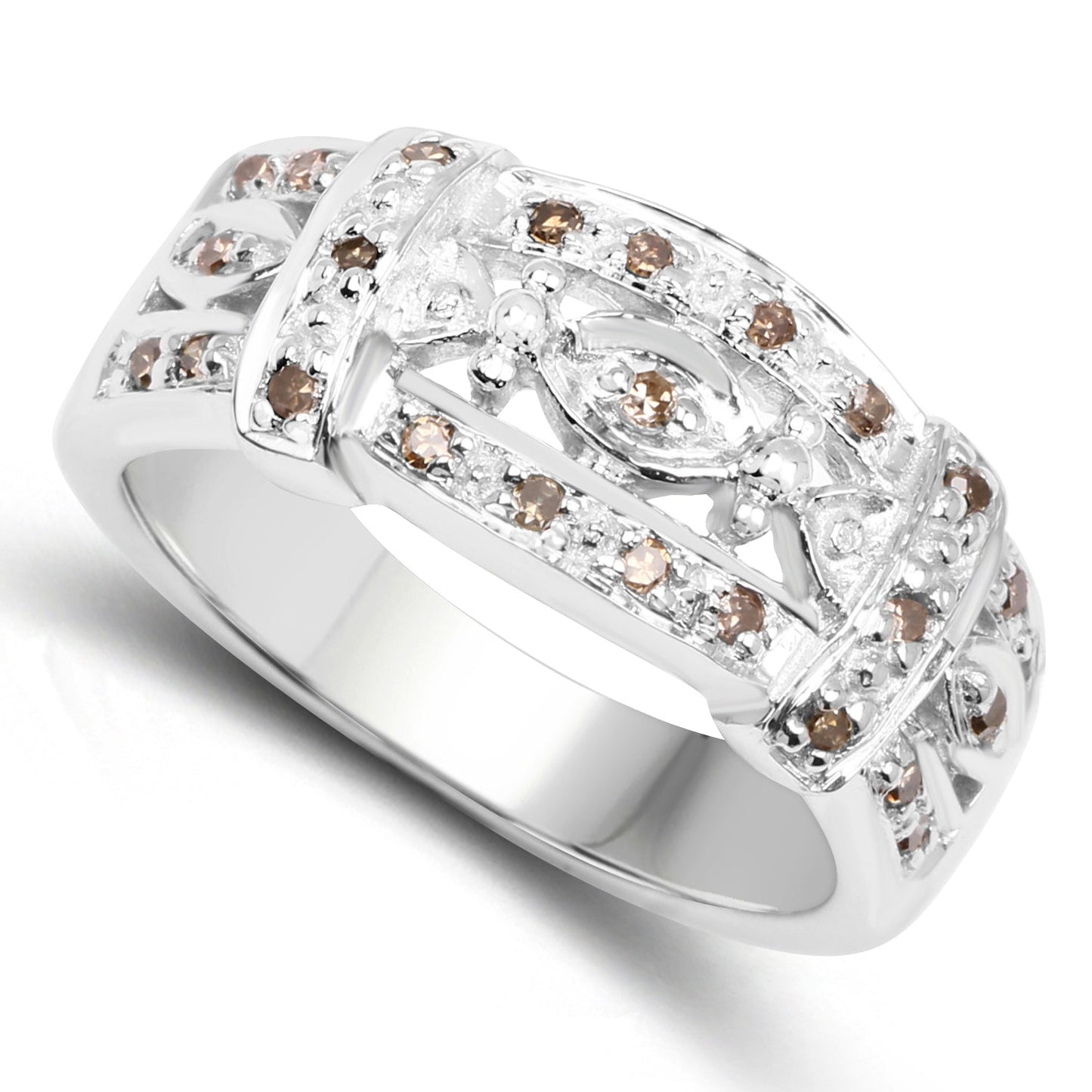 0.32 Carat Genuine Champagne Diamond .925 Sterling Silver Ring Bids.com