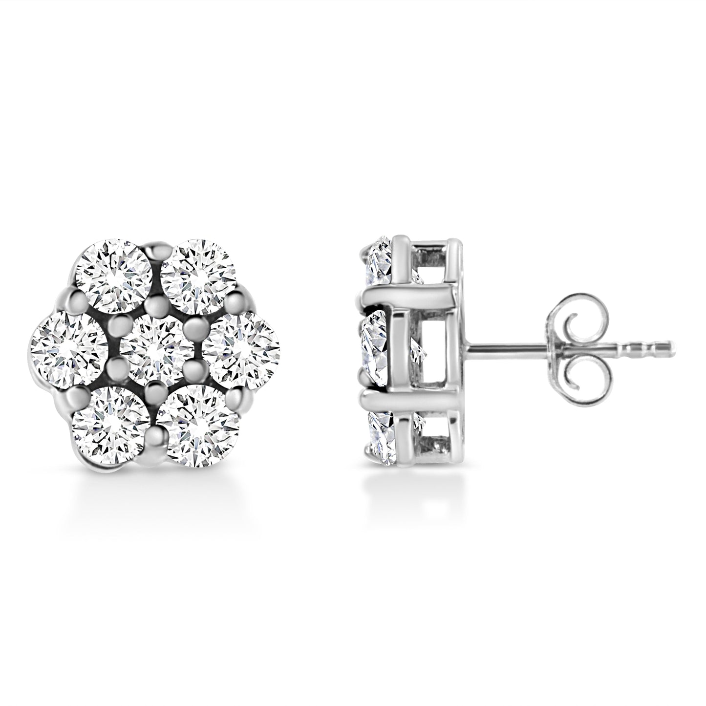 14K White Gold 1/2 Cttw Prong Set Round-Cut Diamond Flower Stud Earring (H-I Color, I1-I2 Clarity) Bids.com