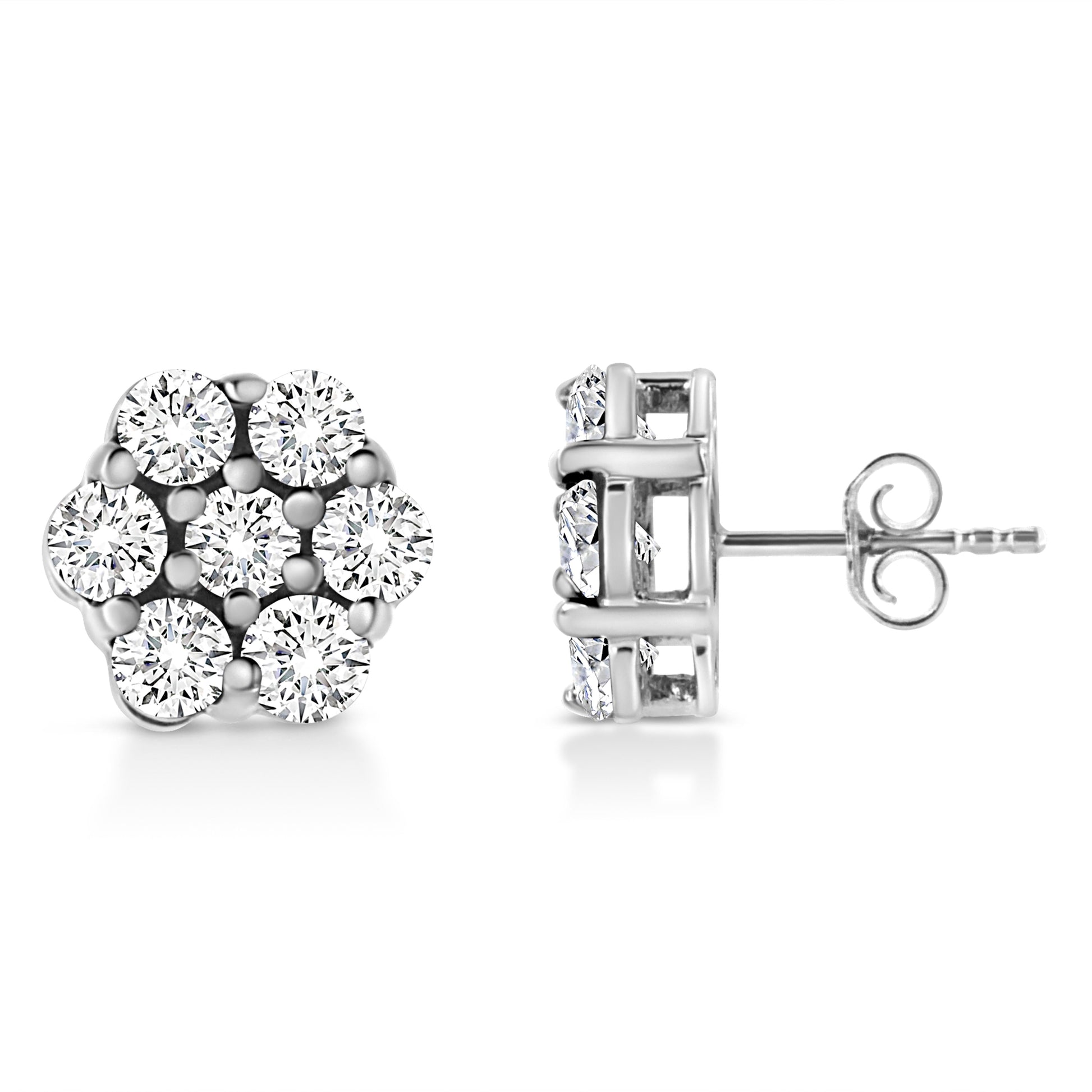 14K White Gold 1/2 Cttw Prong Set Round-Cut Diamond Flower Stud Earring (H-I Color, I1-I2 Clarity) Bids.com